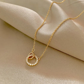 European and American Fashion Circle Titanium Steel Necklace Zircon Pendant Collarbone Chain