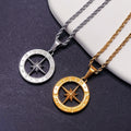 18k Gold Compass North Star Pendant Chain Mens Compass Circle Gold Anchor Necklace for Men Boyfriend Gift Girlfriend