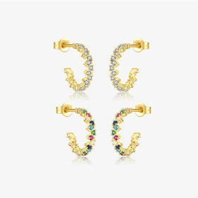 FUAMAY 925 Sterling Silver Zirconia Hoop Earrings C Shape Rainbow Hoop Earrings