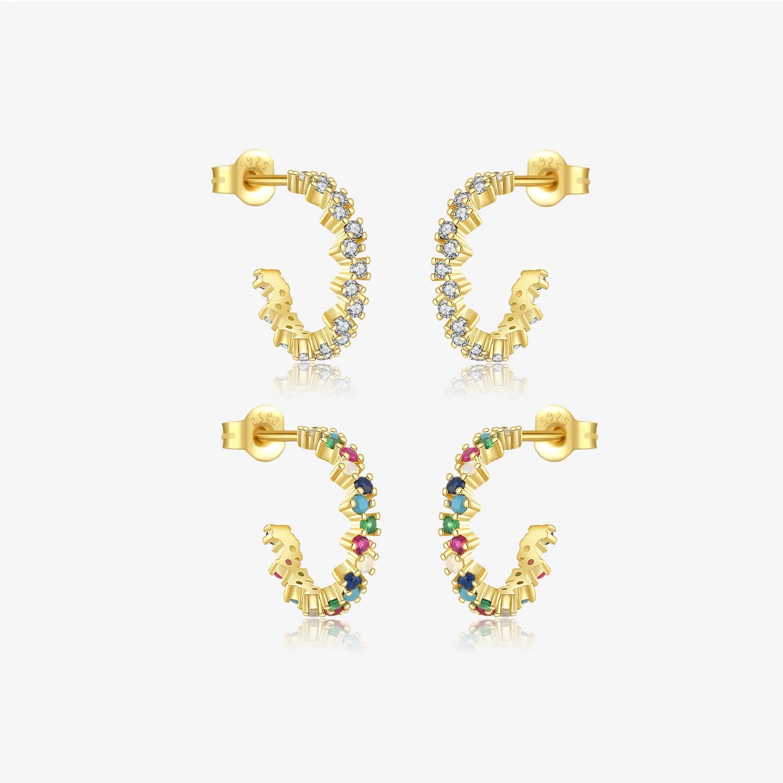 FUAMAY 925 Sterling Silver Zirconia Hoop Earrings C Shape Rainbow Hoop Earrings