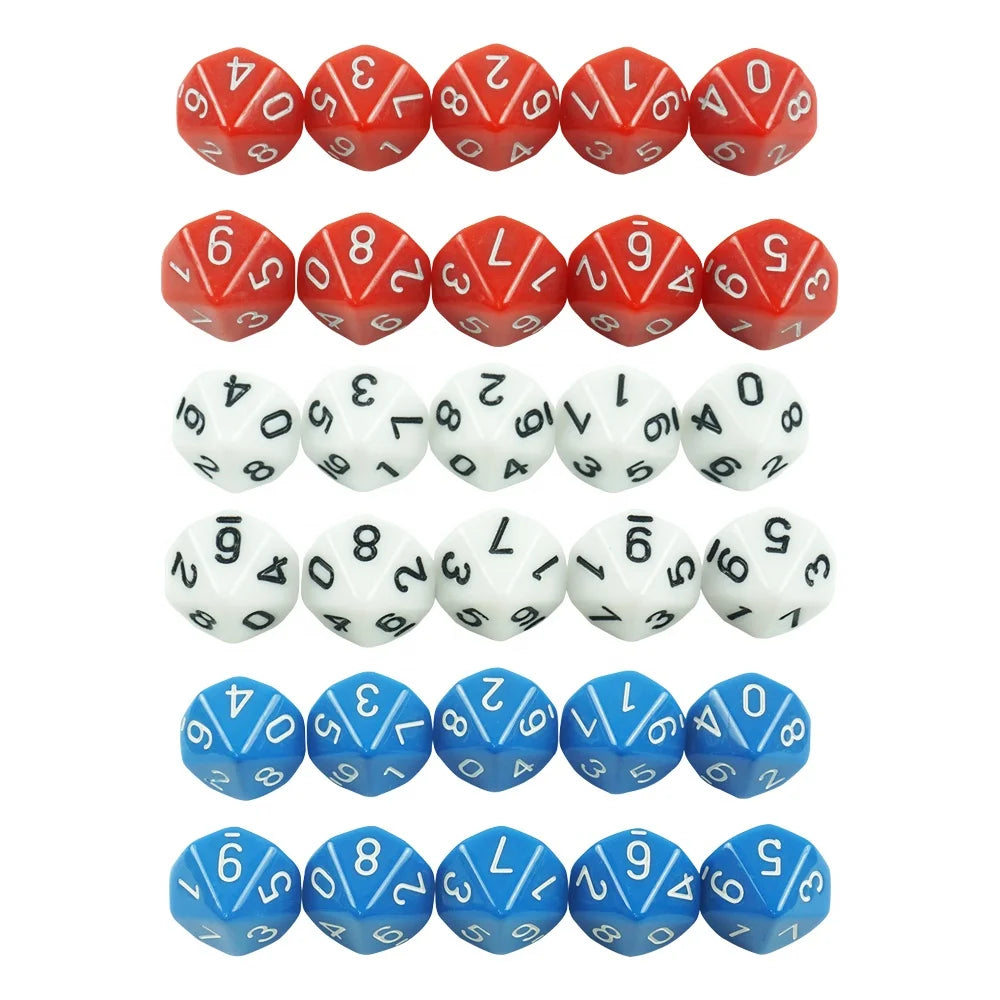 Hot Sale 3 Colors of D10 Polyhedral Dice Number 0-9 in Stock From Directly Factory for Casino Entertainment Gaming Products MegaBDM