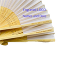 Cheap Silk Fabric Hand Fans Bamboo Handle Custom Hand Held Fan Engrave Names and Wedding Date As Wedding GIFTS