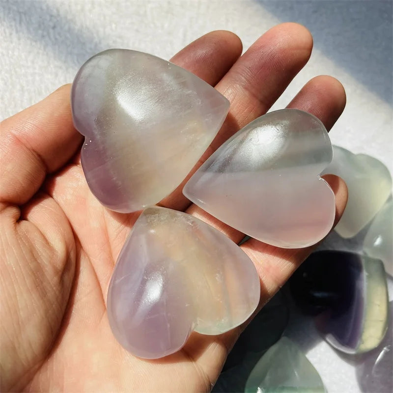 Wholesale Natural Gemstone Crystal Heart Carving Lavender Fluorite Heart For Healing
