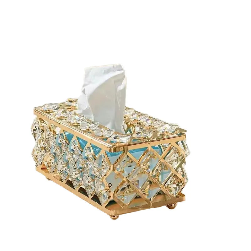 Internet Celebrity Modern Luxury Metal Crystal Multifunction Tissue Box for Living Room Cross-Border Foreign Trade