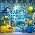 Huge Ocean Animals Birthday Party Decoration for Kids Blue Backdrop Shark Dolphin Balloons Ocean Theme Party Supplies X0103