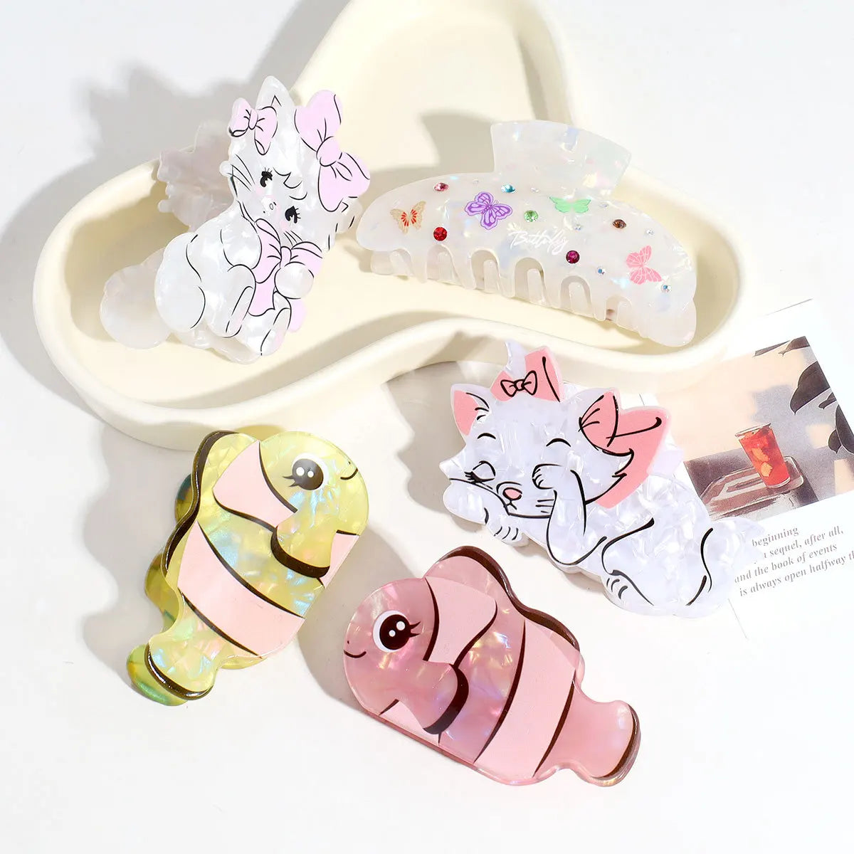 Fashion Cute Animal Shaped Metal Cellulose Hair Claws for Girls Mini No Trace Claw Clips Decorative
