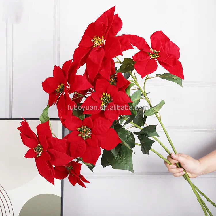 SF Artificial Xmas Florals Christmas Poinsettia Flowers Christmas Flowers Decorations Poinsettia Bouquet Large Christmas Flowers