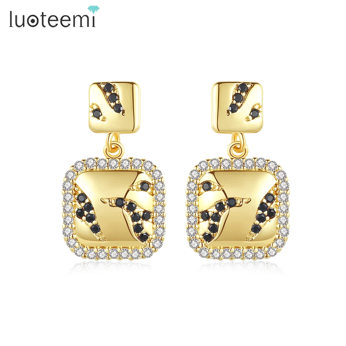 LUOTEEMI New Arrival New Fashion Personality 18k Gold Plated High Quality Square Earrings for Women Men