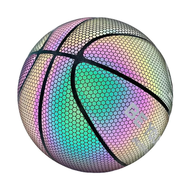 Glow in the Dark Light-Up PU Leather Basketball with LED Night Reflective Holographic Design