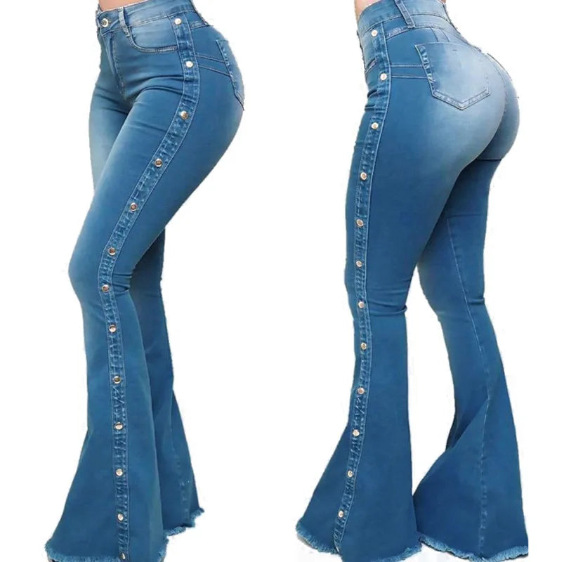2025 Women's Fashion High Waist Mopping Floor Good Stretch Washed Flared Jeans