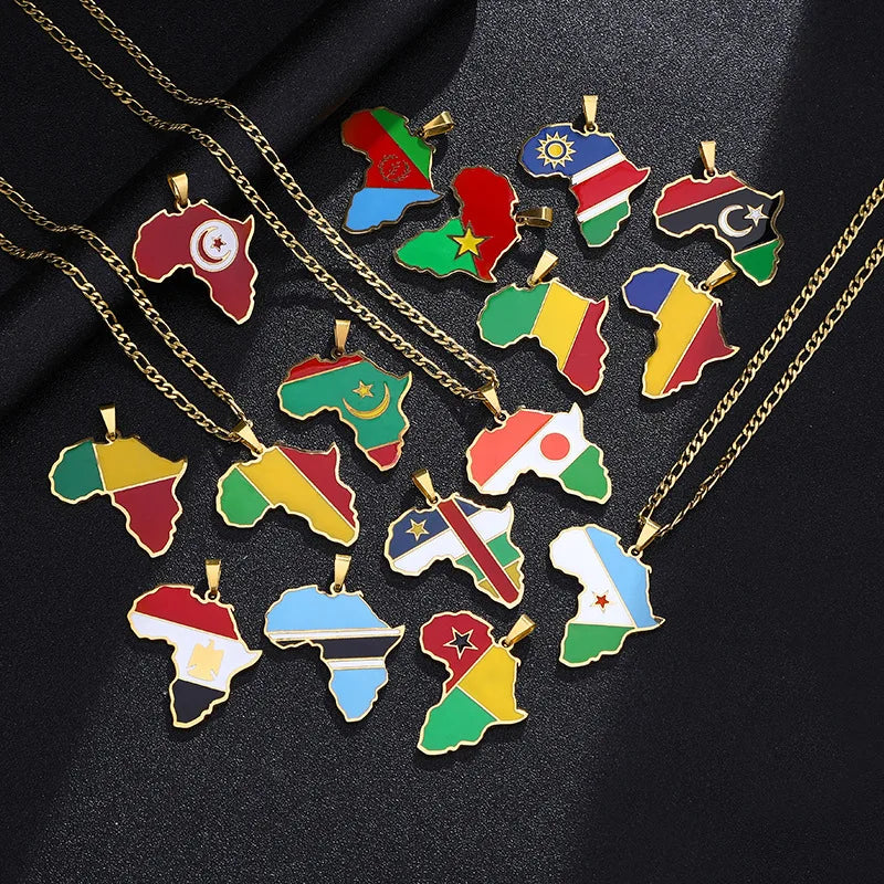 DAIHE Fashion Stainless Steel Pendant Necklace Africa Map Zambia Togo South Africa 18K Gold Plated Necklace Jewelry