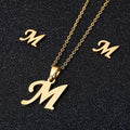 Fashion Silver Gold Plated Women A-Z Alphabet 26 Letters Pendant Earring Stainless Steel Initial Necklace Jewelry Set for Girls