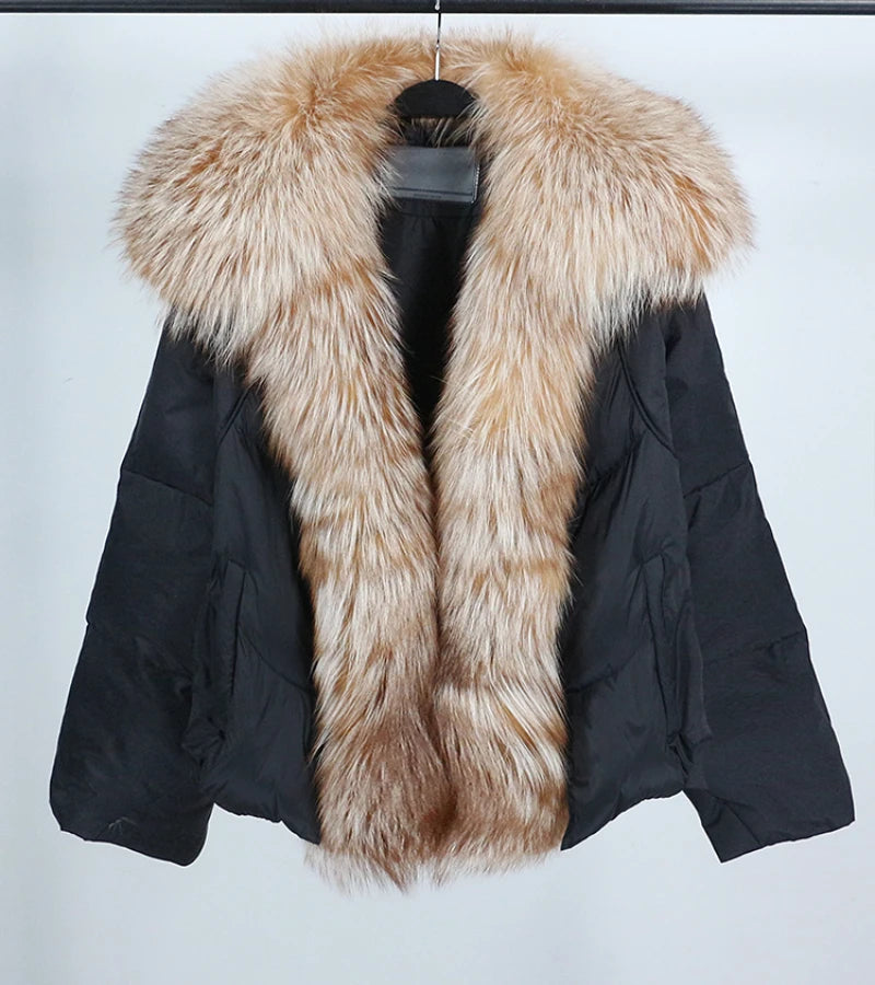 OFTBUY 2023 Women's Winter Down Jacket Warm White Loose Fit Big Natural Real Fox Fur Collar Light Weighted Coat Short Length