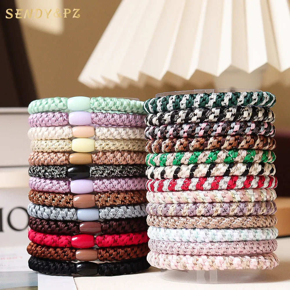 2024 New Colorful Thick Braided Hair Ties for Girls High Horsetail Contrast Elastic Hair Rope Hairband