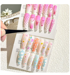 Custom Relief Handmade Press on Nails Long Coffin False Tip Nail Reusable FakeNails Manicure Acrylic Stick on Nails