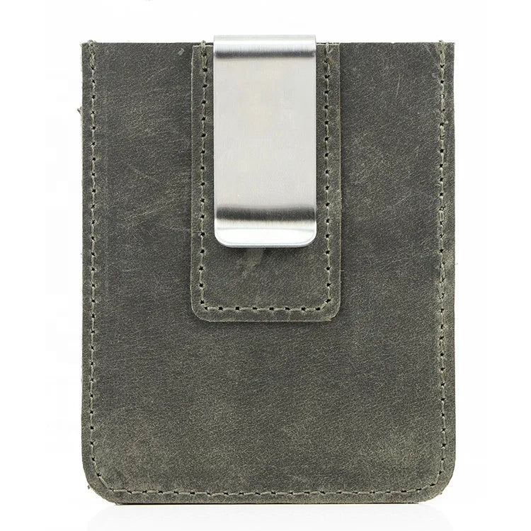 Customized Logo Personalized Slim Minimalist Mens Leather Money Clip Wallet