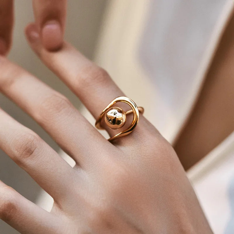 Hot Selling Factory Wholesale Simple Geometric Line Ball Fashion Lucky Ring for Women