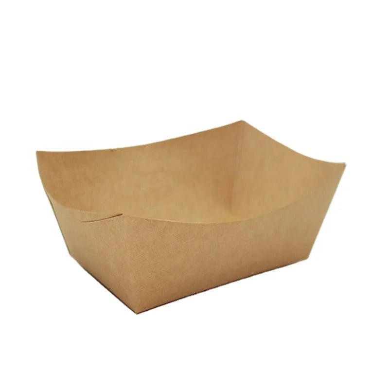 Wholesale Disposable Kraft Paper Food Tray Boat Oil-Resistant for Fries Popcorn Snacks with Matt Lamination Embossing for Sushi