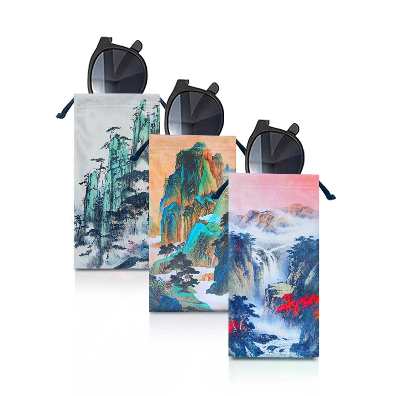 Custom Heat Transfer Printed Microfiber Eyeglasses Drawstring Pouches Bags