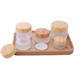 15g 30g 50g 100g Environmental Cosmetic Frosted Glass Cream Jar with Bamboo Wooden Lid/cap Bamboo Cosmetic Packaging Jar