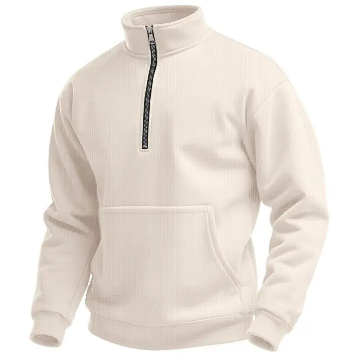 Autumn and Winter Solid Color Fashionable Waffle Sweatshirt Stand Collar Half Zipper Long Sleeve Customizable logo Men's Top