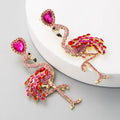 HOVANCI Best Selling Gold Plated Flamingo Drop Earrings Trendy Pink Rhinestone Crystal Studs for Weddings
