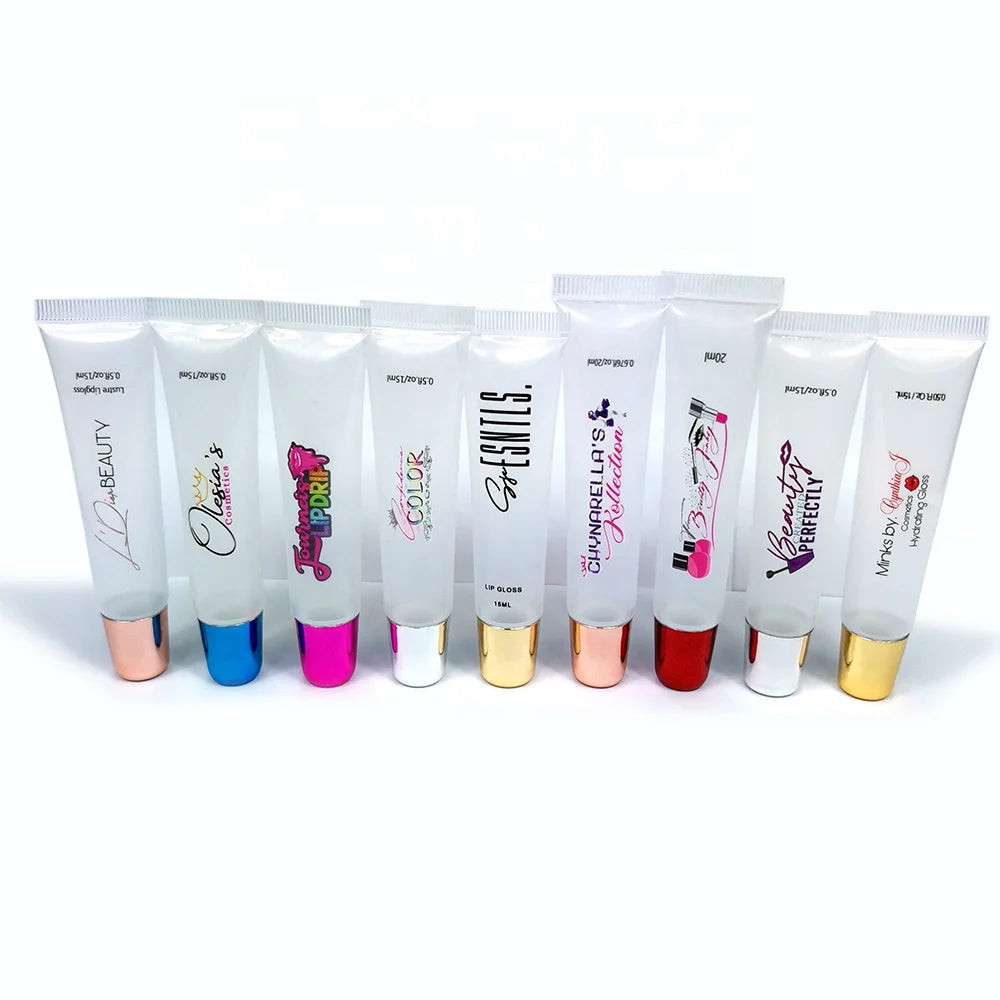 Custom LOGO Pink Black Silver Clear Cap Lipgloss Tube Containers Private Label 10ml 15ml 20ml Empty Squeeze Lipgloss Tubes MegaBDM
