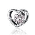 3 Colors Heart Dog Paw Beads 925 Sterling Silver Pink Cubic Zirconia Charm Fit Original Bracelet Animal Pendant Jewelry SCC1191