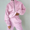 MS247 Fashion Collar Winter Tracksuit Half Zipper Fleece Sweatshirt and Sweatpants Set Comfortable 2-piece Set