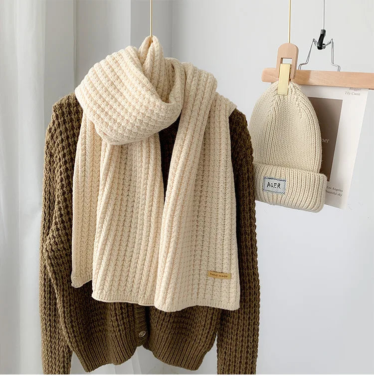 Factory Wholesale Korean Knitted Scarves for Women's Winter Scarves Thickened and Warm Thick Imitation Woolen Neck Scarf