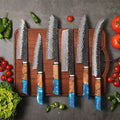 Custom logo Blue Resin Wood Knife Handles Forged Blade Japanese Handmade Damascus Chef Knife