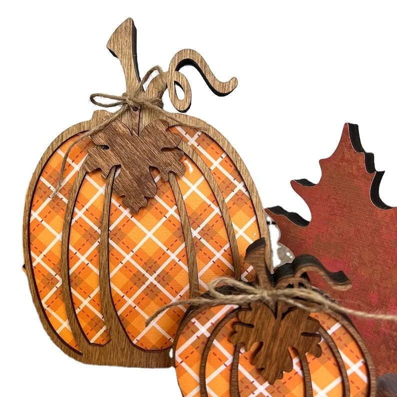 Wooden Autumn Pumpkin Shelf Sitter Fall Decorations for Home