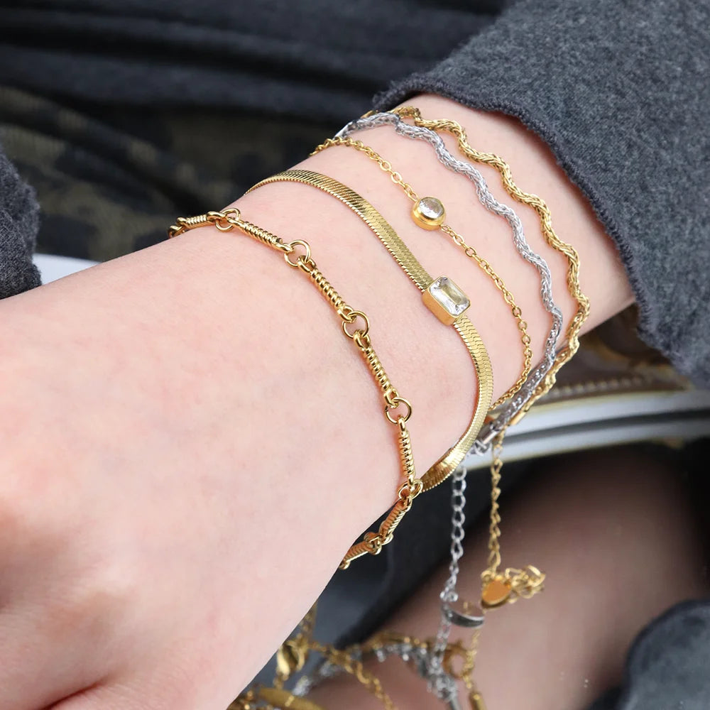 Chris April 316L Stainless Steel PVD Gold Plated Rope Twisting Bangles Bracelet for Women