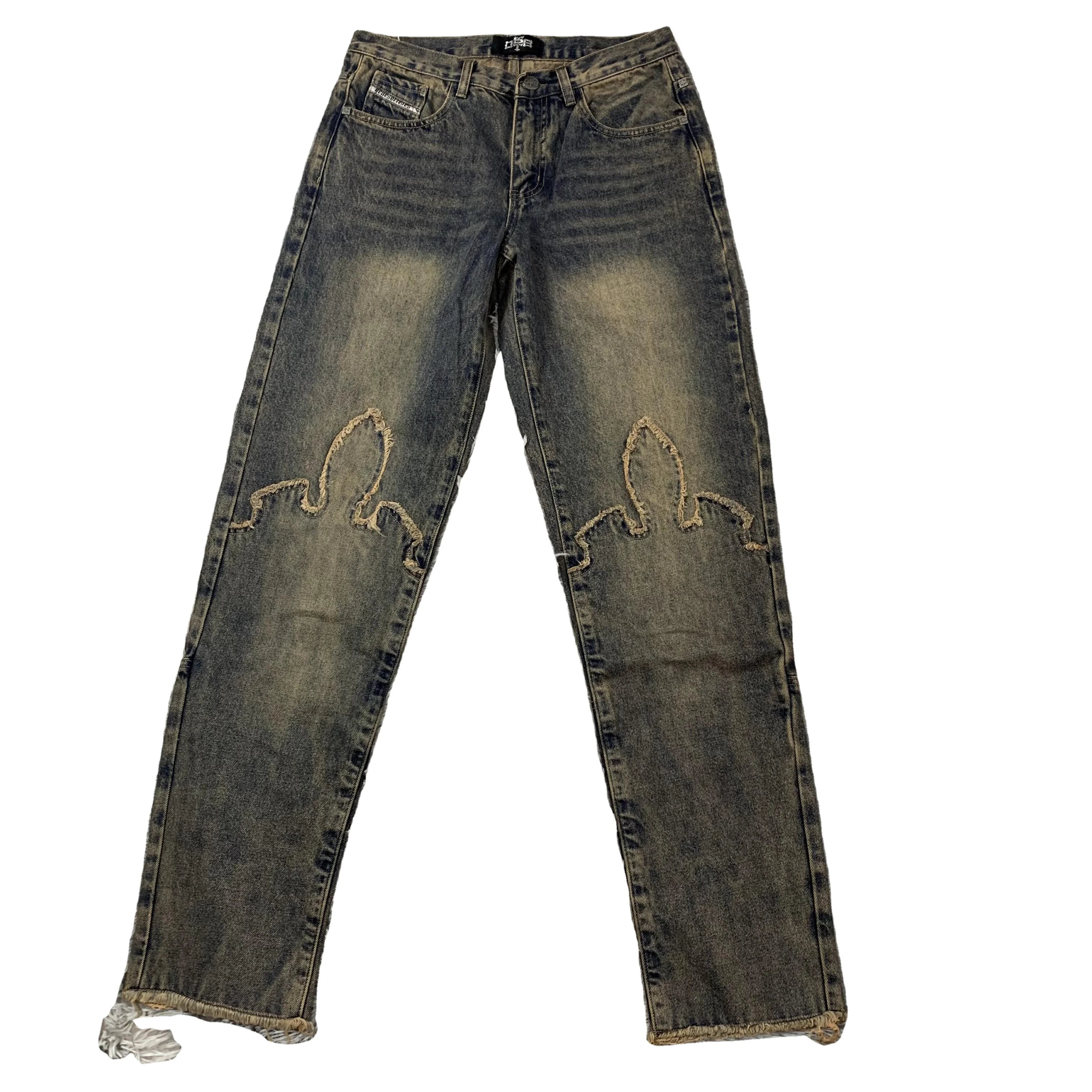 DENIMGUYS Men's Y2k Jeans Pants Custom Embroidery Patch Vintage Streetwear Ripped Distressed Jeans Men