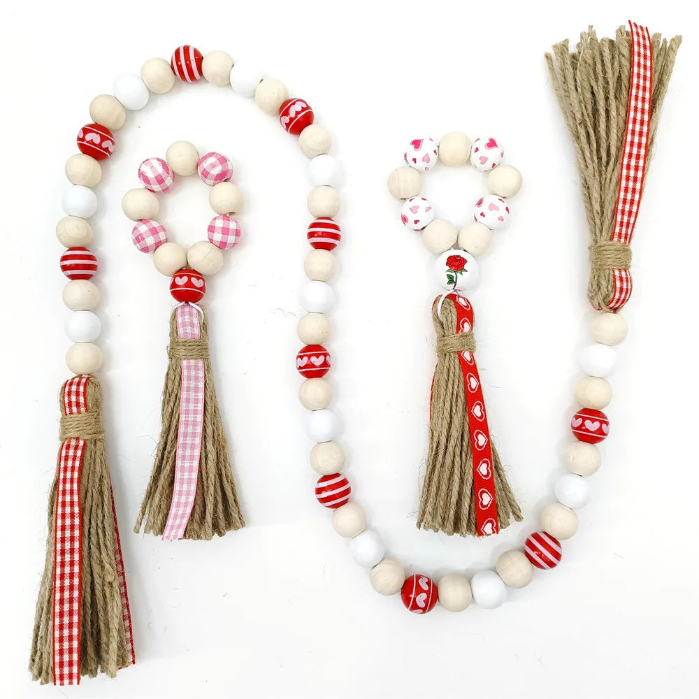 RTS Farmhouse Tiered Tray Decor Wall Hanging Decoration Valentine's Day Wood Bead Garland Tassel Love Christmas Wreaths Garlands