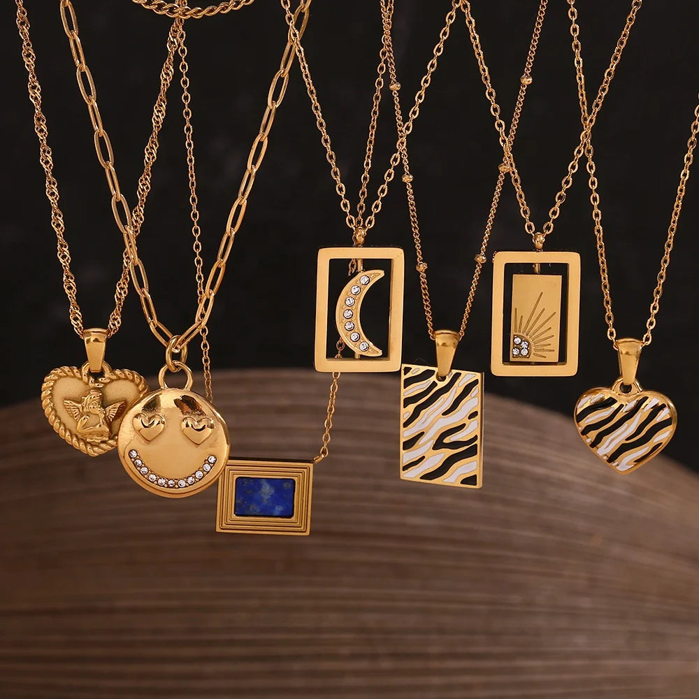 Dreamidea Jewelry Gold Plated Chain Necklace Enamel Pendant Necklace Set Stainless Steel Titanium Jewelry