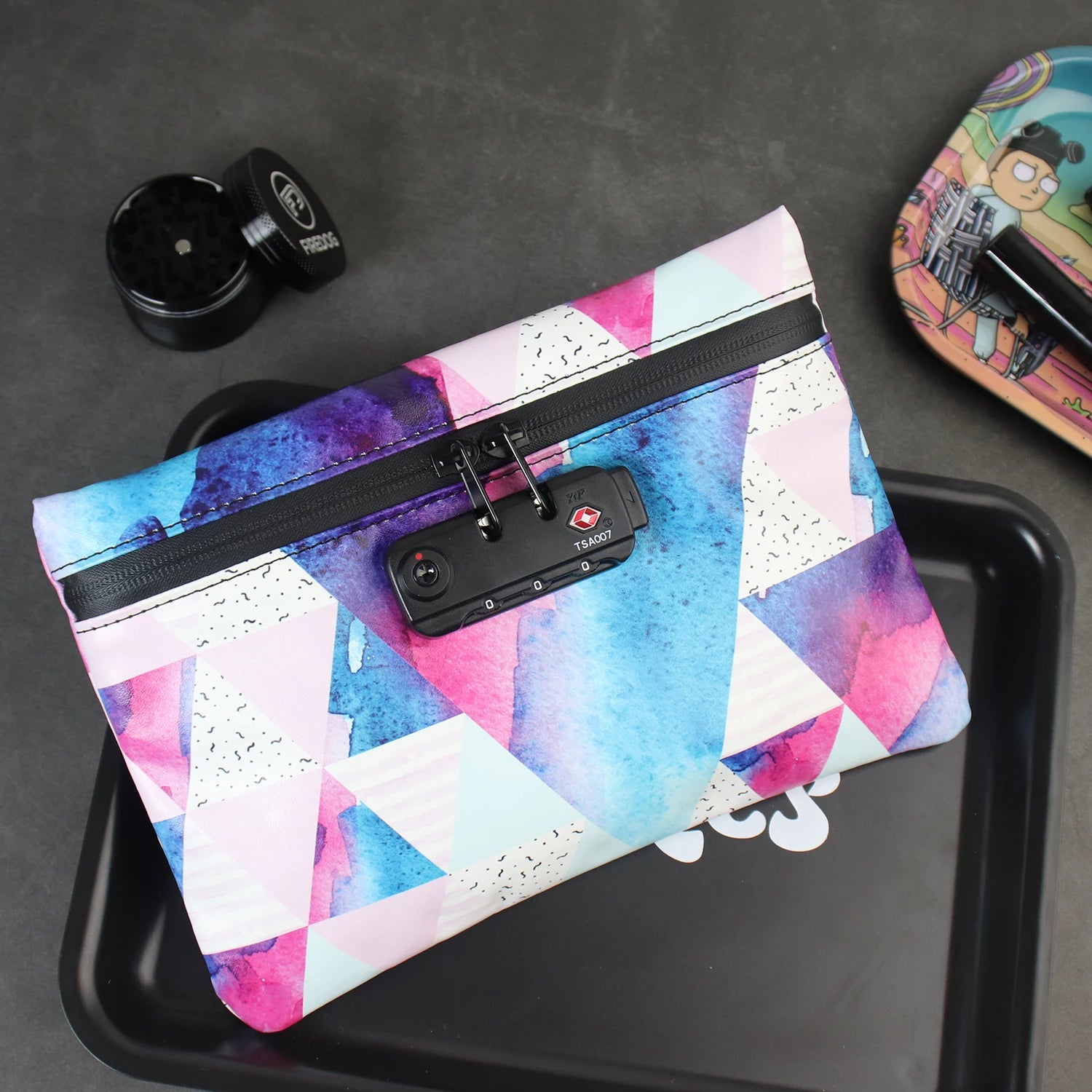 Custom Printed Pattern PU Leather Pouch Carbon Lined Smell Proof Bag with Combination Lock-Special Purpose Bags & Cases