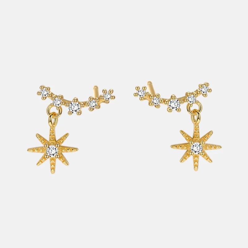 Minimalist 925 Sterling Silver Large Full Star Geometric Cz Korean Designer Fashion Fine Jewelry Gold Plated Stud Earrings Women