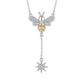 925 Sterling Silver Rhodium Plated Honeybee & Star Pendant Necklace for Women