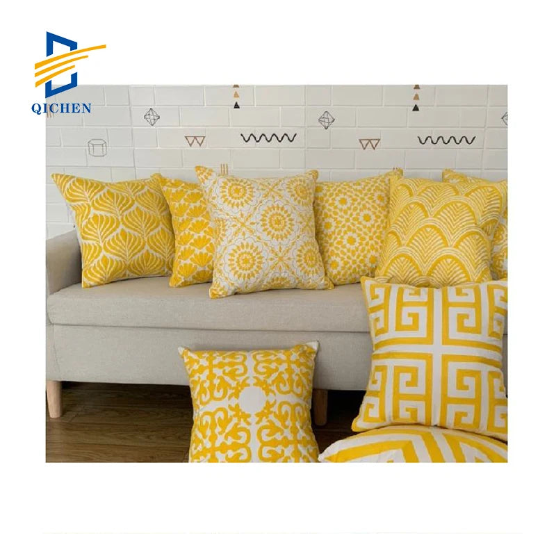 Innermor Luxury Gold Yellow Autumn Cotton Beige Natural Geometric Home Hospital Customizable Throw Pillow Case Embroidered
