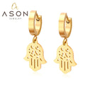 Ason Wholesale Fashion Jewelry Stainless Steel Huggie Earrings Ladies Hamsa Hand Charm Hoop Earrings