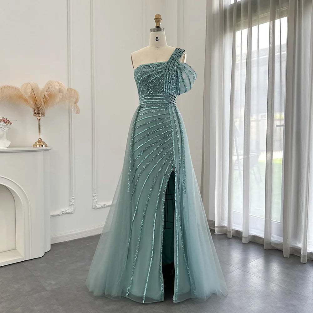Ruolai ASA-SS23 Luxury Glitter Sequin Beading Evening Party Dress One Shoulder Long Prom Dress With Slit