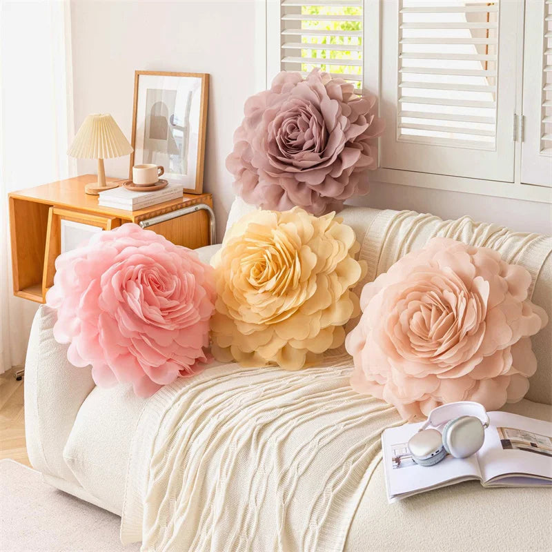 Wholesale Modern Style 3D Tulle Flower Pillow Cover Floral Pattern Decorative Elegant Cushion Cover 55*55cm