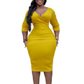 D3217 Independent Foreign Trade Women's V-neck Temperament Bag Buttock Ol Tongle Africa Plus-size Cross-border Dress