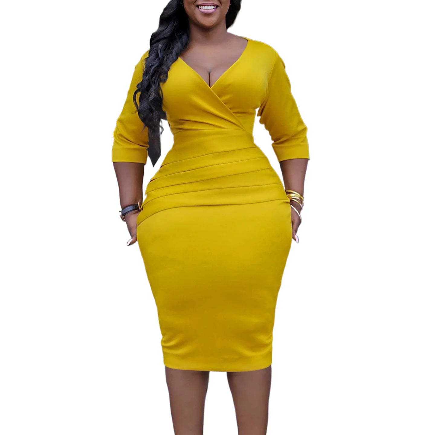 D3217 Independent Foreign Trade Women's V-neck Temperament Bag Buttock Ol Tongle Africa Plus-size Cross-border Dress