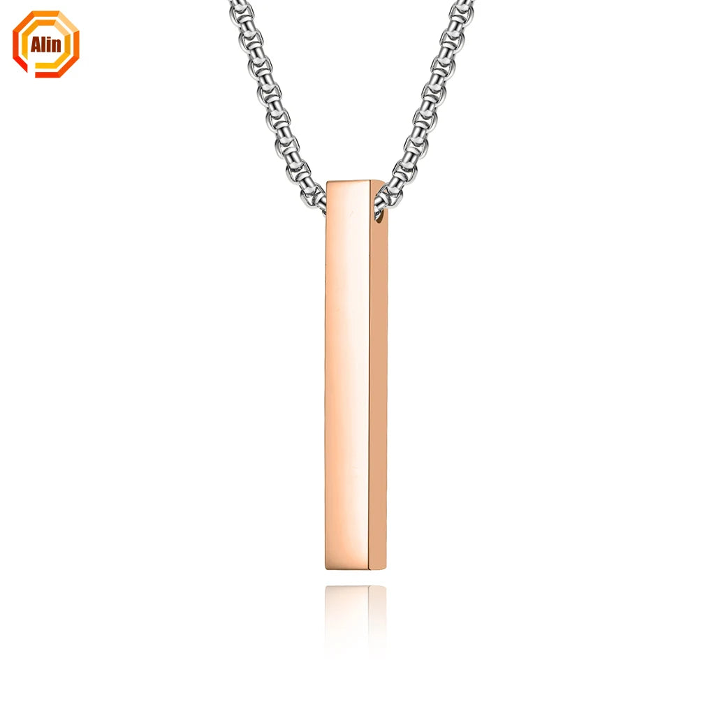 Simple Fashion Cuboid Columnar Shape Wholesale Price 18k Gold Stainless Steel Necklace for Women and Men