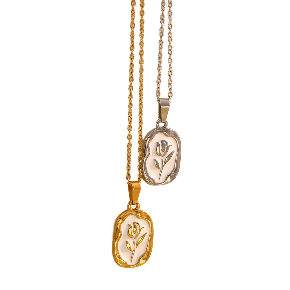 European American Niche Personality 18K Gold Plated Stainless Steel Trendy Irregular Oil Drop Rose Pendant Necklace Link