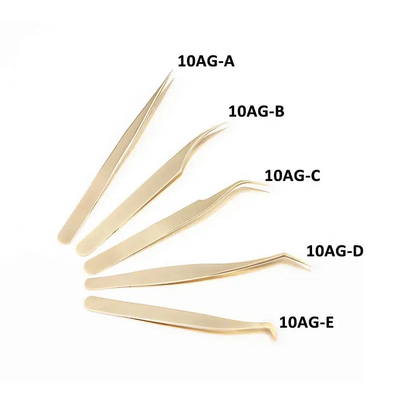DF 10A Stainless Steel Eyelash Tweezers High Quality Hot Selling Beauty Tool in Gold with Customized Logo Wholesale Price