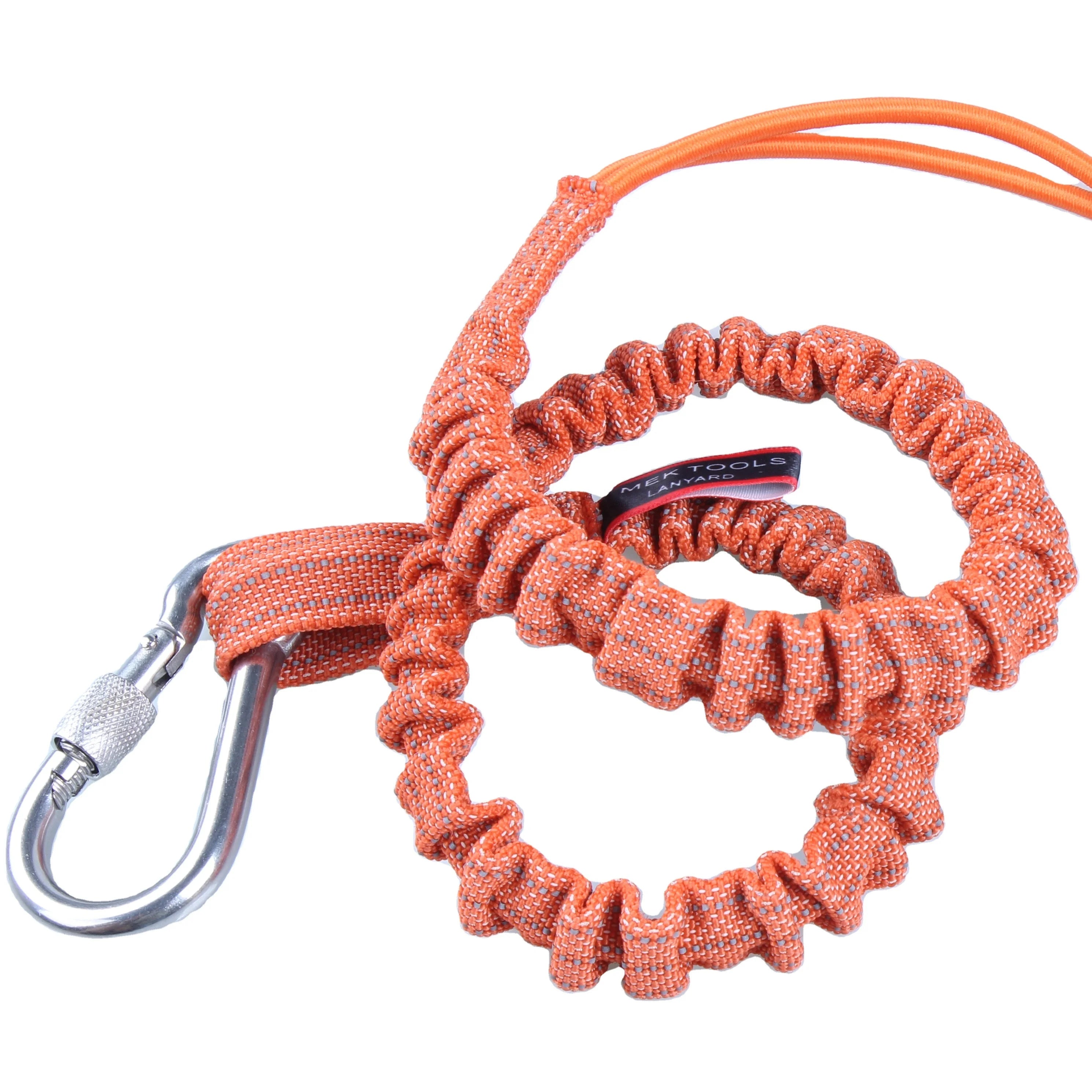 Orange Safety Tool Lanyard Single Carabiner Adjustable Loop End Aluminum Screw Lock Carabiner