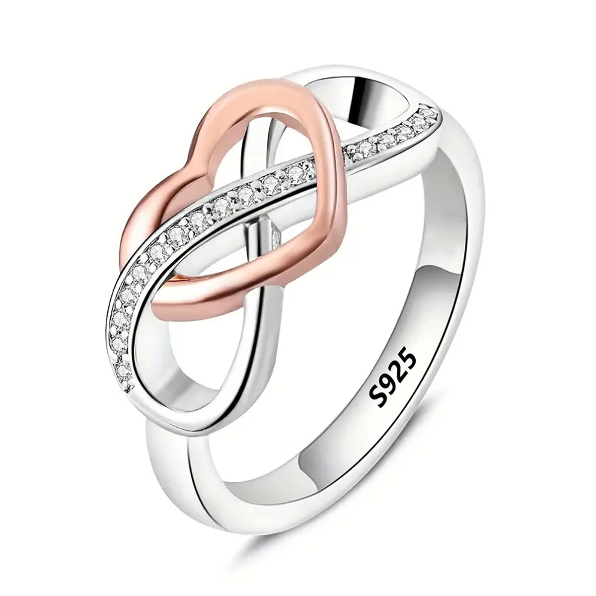 Huitan S925 Infinite and Hollow Heart Design Two Tone Plated Shiny CZ Rings Women Engagement Pure Silver Rings Jewelry Wholesale